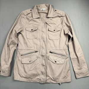 JODIFL Womens Beige Utility Jacket Lightweight‎ Full Zip Collared Small